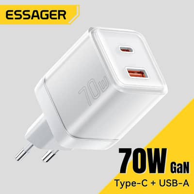Gan Charger Dual Type C Essager 70 Watt Original Charger Toocki 35W