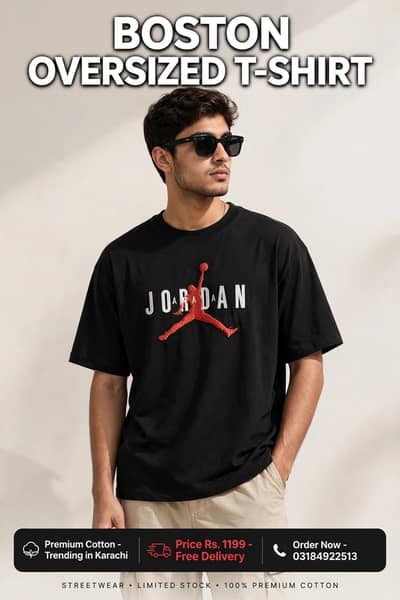 BOSTON Oversized T-Shirt - Premium Cotton - Black - All Sizes