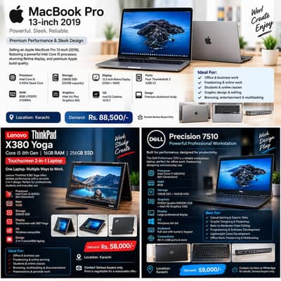 Laptops 4 Sale Dell Precision 7510 Lenovo X380 Yoga, Apple Macbook Pro