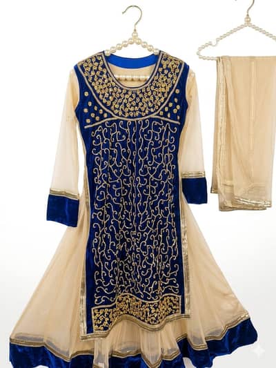 ​Royal Blue & Cream Designer Frock