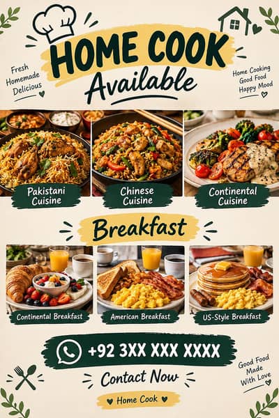 Hello Everyone I am available for home Cooking