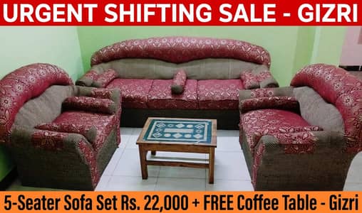 FREE coffee tables 5 seater sofa set/gizri/good condition/urgent sale