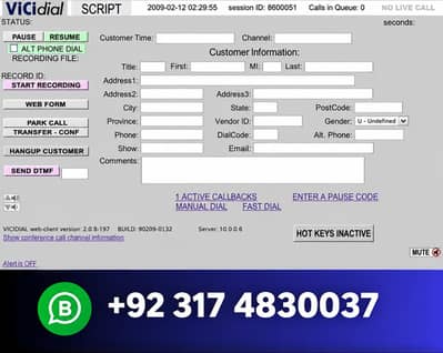 Dialer, Calling Services  and SMS services (Call Center Services)