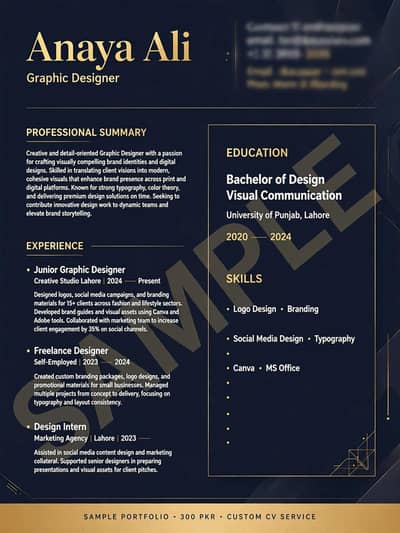 Premium CV Design - Sialkot Cantt - 300 Rs - 1 Hour Delivery