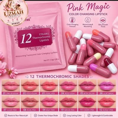 Pink Magic 12 Colors Thermochromic Lipstick - 12 Pcs Capsule Set