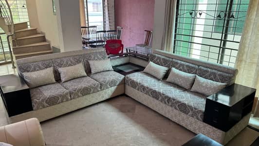 Premium 6-Seater L-Shape Sofa with Matching Wooden Coffee Table
