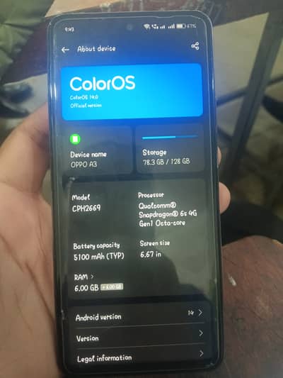 OPPO a3x  6/128 with box and charger