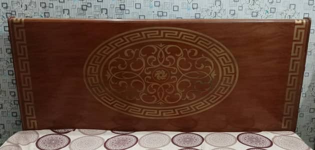 double bed with out mattress, side tables, double almari, showcase