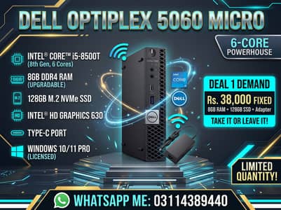 Dell Optiplex 5060/5070 Micro Mini Tiny Pc Intel Core i5 8TH Gen 8500t