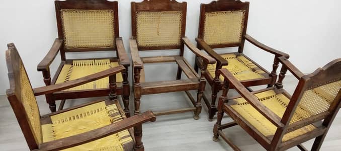 5 Antique Sheesham Chairs - Solid Wood