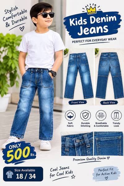 *Kids Denim Jeans | Stylish & Comfortable | Size 18/34 | Rs. 500*