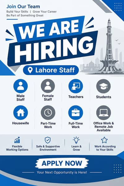 Hiring Staff in Lahore | Office & Online Work | Part-Time & Full-Time
