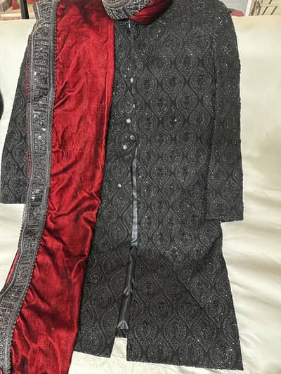 Sherwani Set with Khussa, Shawl & Qulla | Wedding wear