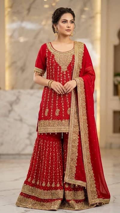 Gorgeous Heavy Embellished Red Bridal/Party Wear/Wedding Wear Lehenga