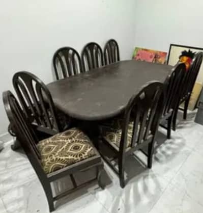 Wooden Dining Table Set with 8 Chairs – Good Condition