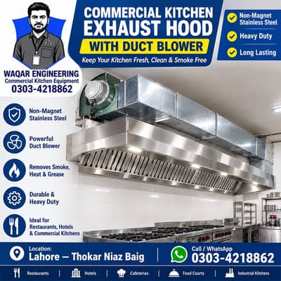 Commercial Kitchen Exhaust Hood with Duct Blower - Non-Magnet Stainle