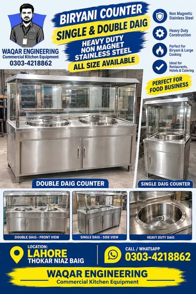 Commercial Biryani Counter Single & Double Daig - Non-Magnet Stainles