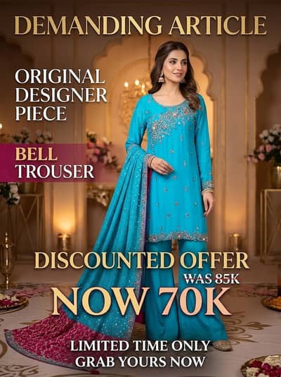 Original Designer Heavy Embroidered Suit with Bell Trouser, Formal