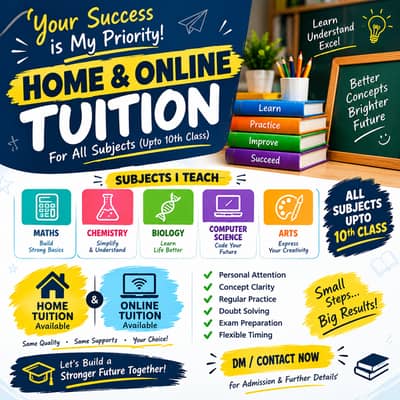 Home & Online Tuition | Maths & Science |All Subjects up to 10th Grad
