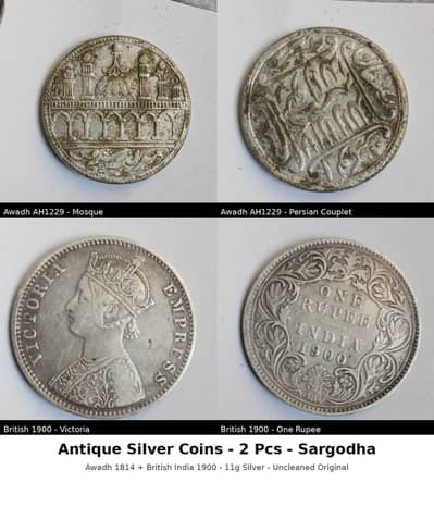 Antique Silver Coins - Awadh AH 1229 (1814) & British India 1900 - Or