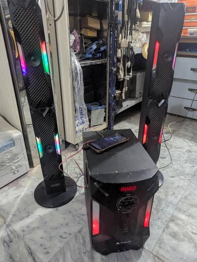 Audionic Tower Speaker System with Subwoofer – LED Lights Descriptqq