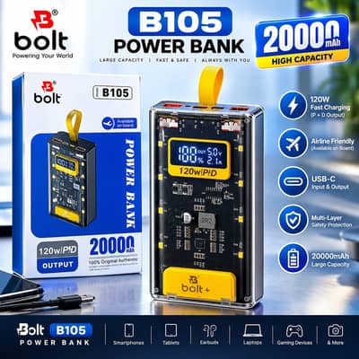 Bolt B-105 20000 mAh Powerbank |120W PD output|Fast Charging