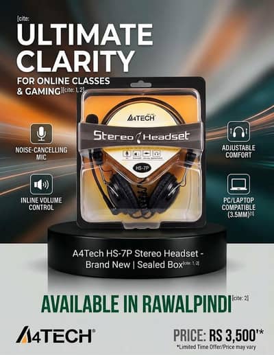 A4Tech HS-7P Stereo Headset with Mic – Brand New Pack