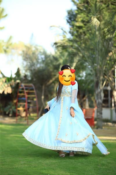 premium sky blue Anarkali double falour maxi handmade Golden work i