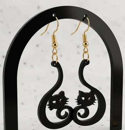 Trending Korean Black Cat Earrings, Geometric Earrings