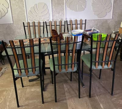 Glass and Metal Dining Table for 6 People