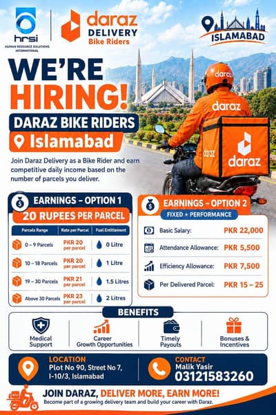 Delivery Riders Required in Islamabad | Rider | Salary Upto Rs. 70,000