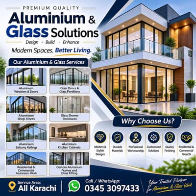 Aluminium & Glass Work | Windows, Doors, Partitions & Shop Fronts