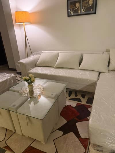 L shape sofa with table