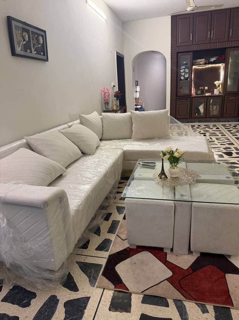 L shape sofa with table 4