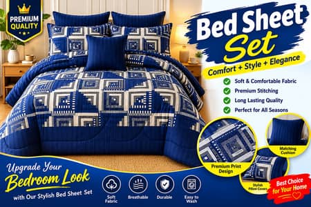 Luxury Navy Blue Bed Sheet Set – Elegant Design, Premium Look & Ultima
