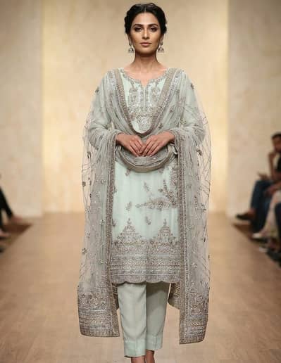 : Elegant Mint Green Embroidered Kurti With Net Dupatta | Party Wear