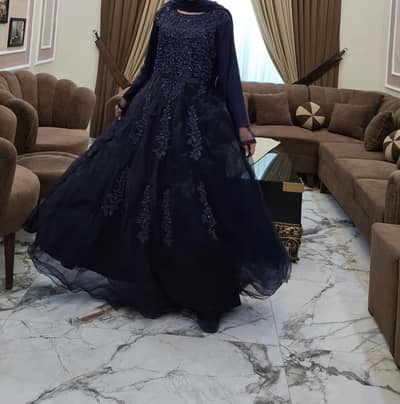 Pre-Loved Navy Blue Embroidered Party Wear Frock – Size Large