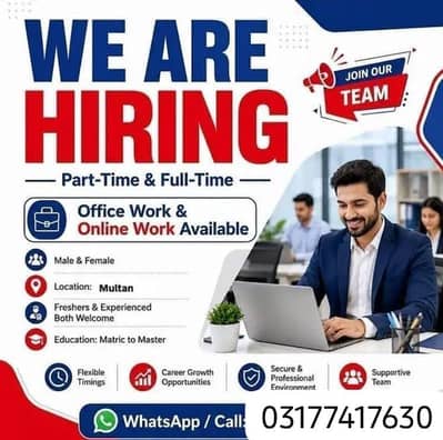 we need male and female staff for offlice work