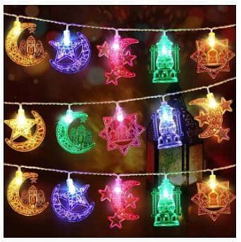 Multicolor Crescent Moon, Star & Lantern LED String Fairy Lights - Decorative Hanging Lights for Home & Festive Events R6040