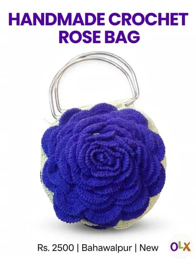 purple crochet handmade rose bag-metal handle-party wear hand Purse