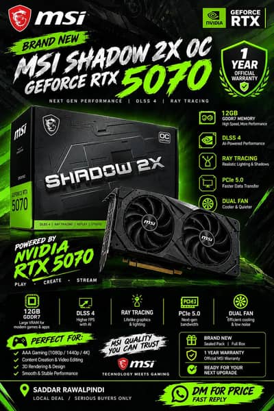 MSI GeForce RTX 5070 Shadow 2x OC 12GB GDDR7 Brand New  1 Year Waranty
