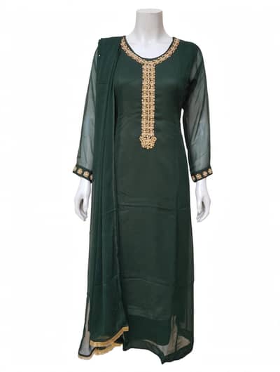 Emerald Green Chiffon Fancy Maxi, Heavy Stone Work,Party Wear