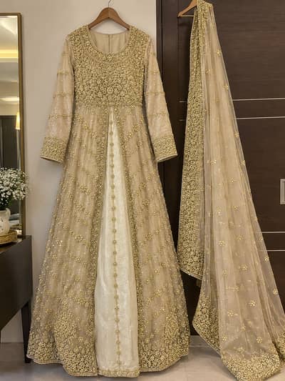 Haris shakeel ,Elegant champagne Gold Bridal dress with duappatta