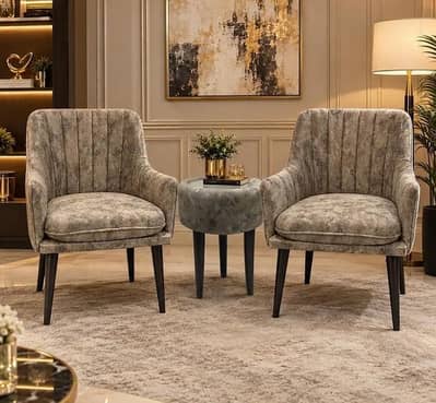 Turkish 2 Sofa Chairs Set | Cofee Table/Marble Center Table with puffy