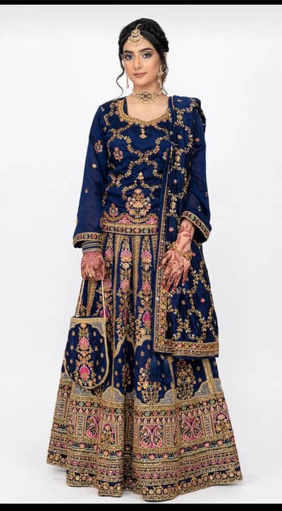`Navy Blue Reshmi Party Wear Lehenga Full Gher - 10/10 Condition`