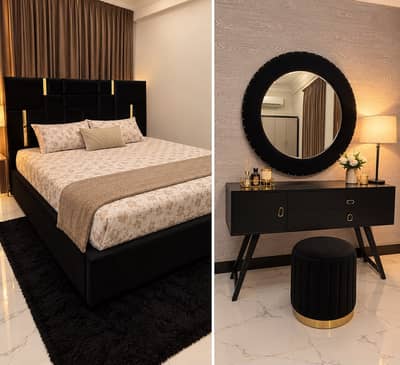 Modern luxurious masterbed with dresser