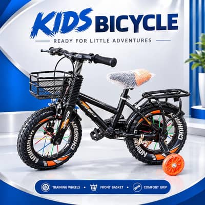 Kids Bicycle for Sale – Black & Orange | Training Wheels & Basket