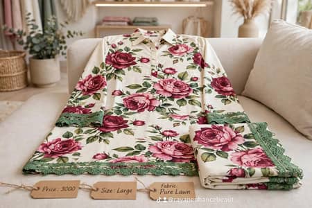 Premium Lawn 3 Piece Suit - Floral Design - Noor Boutique