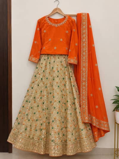 Orange Golden Lehenga Choli Original 8000 Now 6000 Once Worn