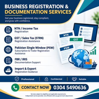 NTN, GST, Tax Filing, PSW & Business Registration Services Pakistan